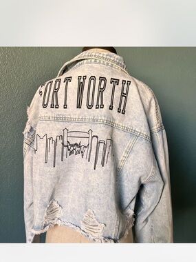Women’s Light Wash Distressed 'Fort Worth' Denim Jacket by Rivalry Denim